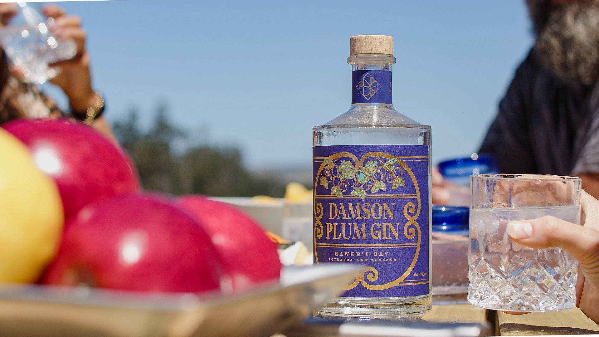 Damson Plum Gin on table outdoors